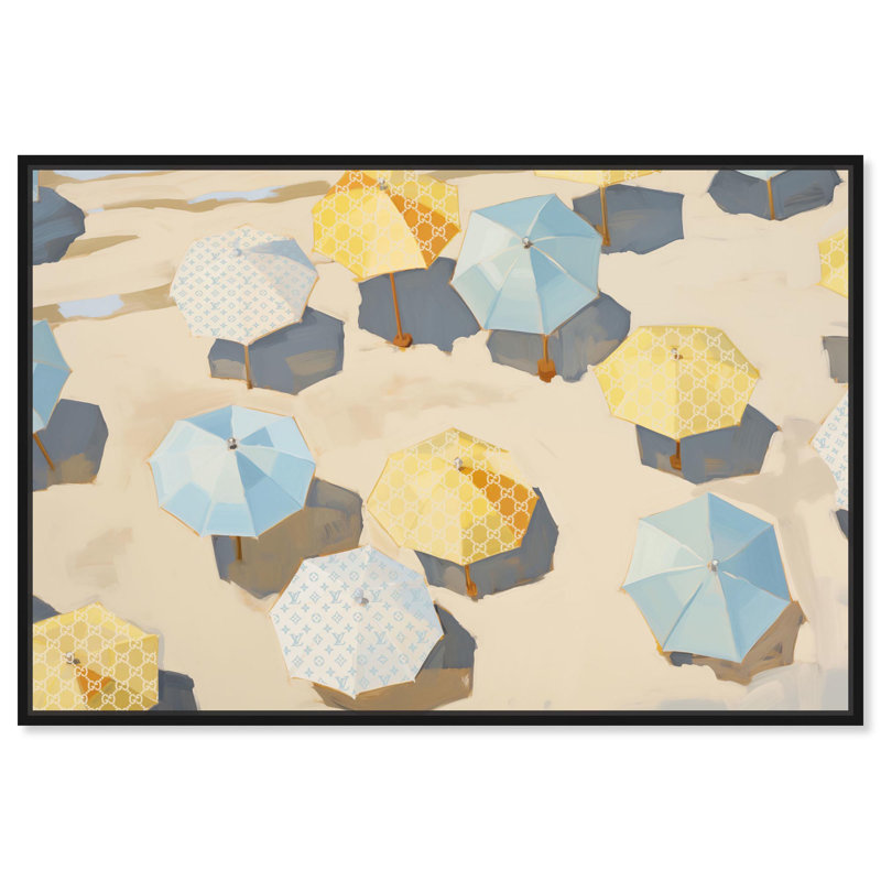 «Beach View from the Sky», art mural Glam Beach par Art Remedy, Cadre noir, H 31 po x l 46 po