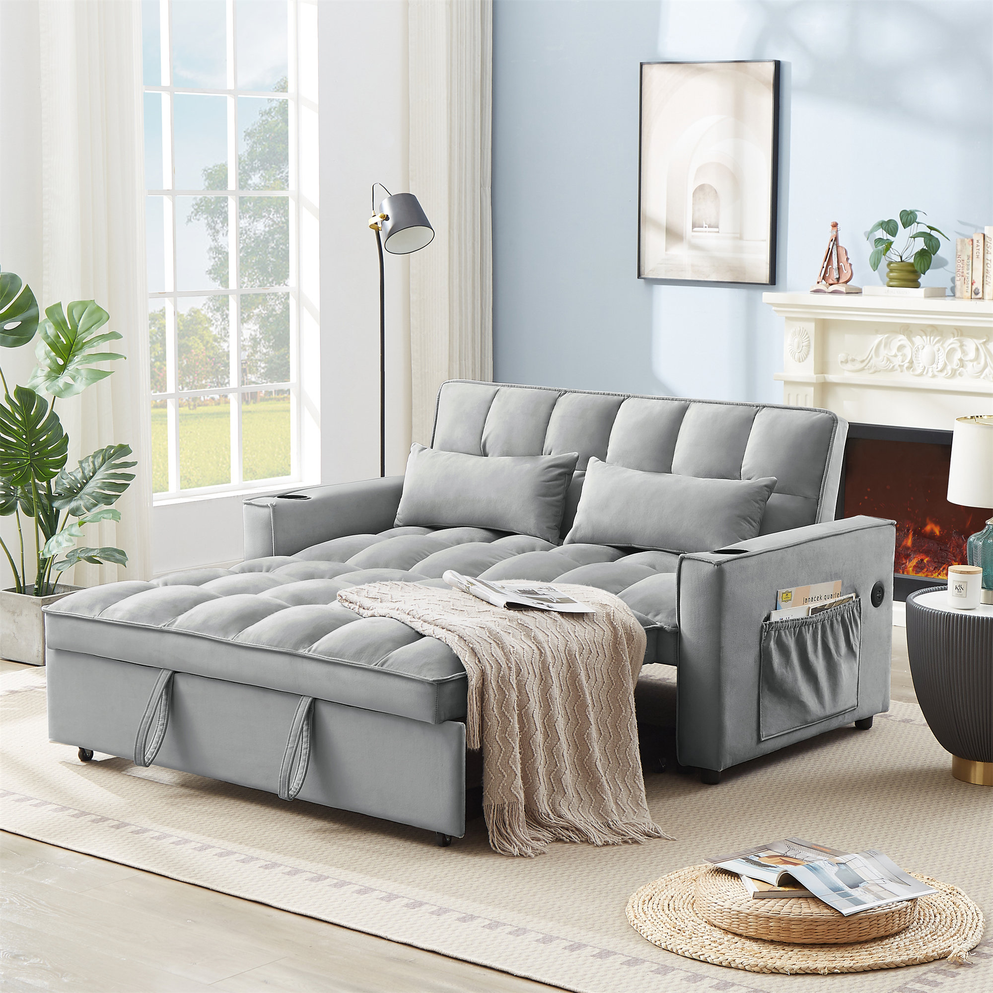 Mercer41 Lionso 63.78'' Velvet Sleeper Sofa 