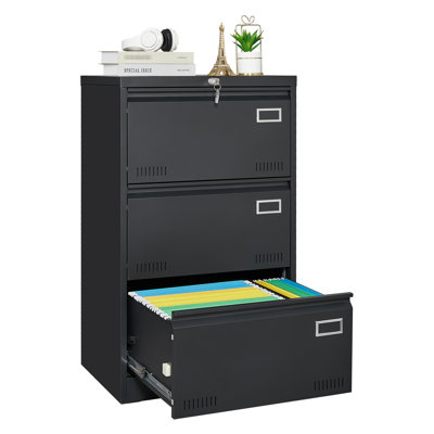 Metal Locking File Cabinets 3 Drawer, Office Document Organizer, Spacious Smooth Gliding Rail, -shielding Cover, Black Lockable Filing Cabinet Home Office, &