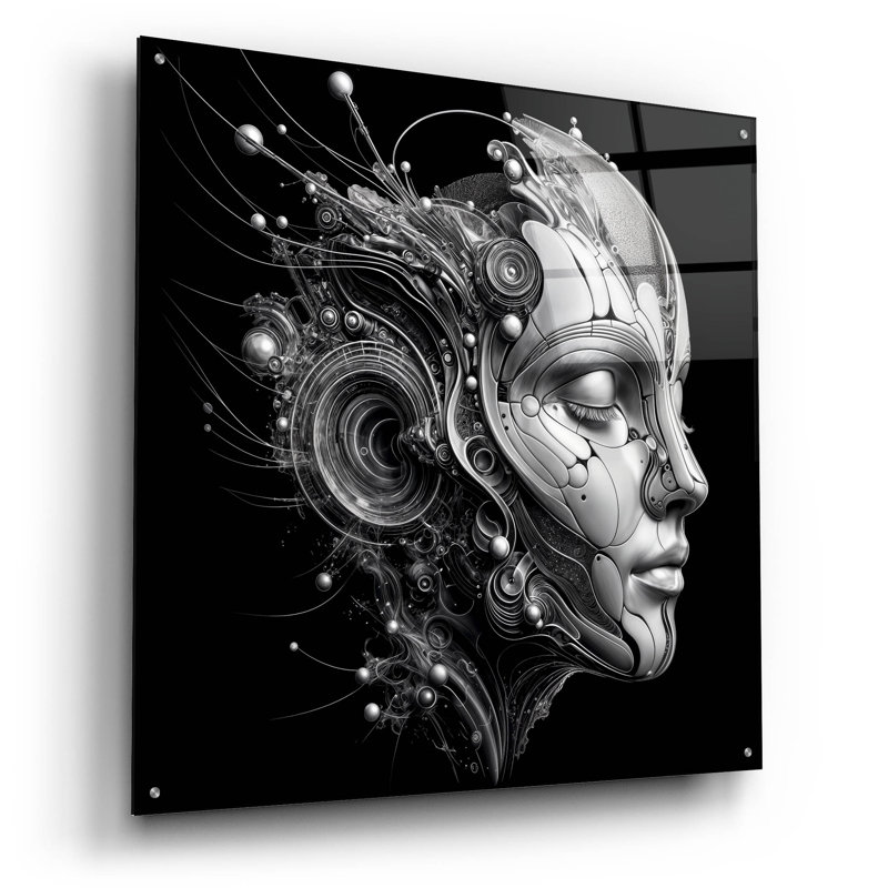 «Techno Face 3» par KIR.DART, art mural en verre acrylique, H 36 po x l 36 po x P 0,2 po