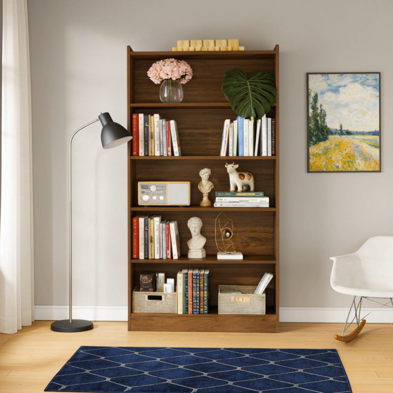 Wood Bookcase, 72" Tall Bookshelf with 6-Tier Open Storage Shelves, Brown