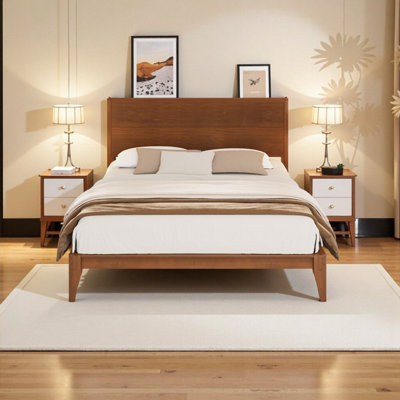 Lit plateforme très grand Mid-Century en bambou moderne - hauteur écologique de 12 pouces, assemblage facile, aucun sommier tapissier requis, rangement sous le lit