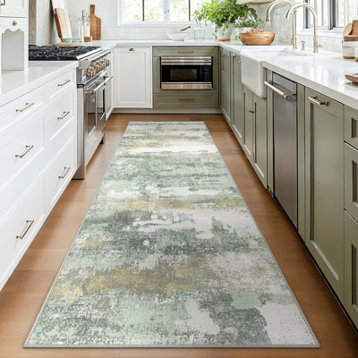 Tapis de couloir pour la cuisine de couloir, tapis de couloir lavable à la machine 2 x 12 pour le vestibule, tapis décoratifs modernes et doux, revêtement de sol à poils courts avec envers antidérapant, vert clair