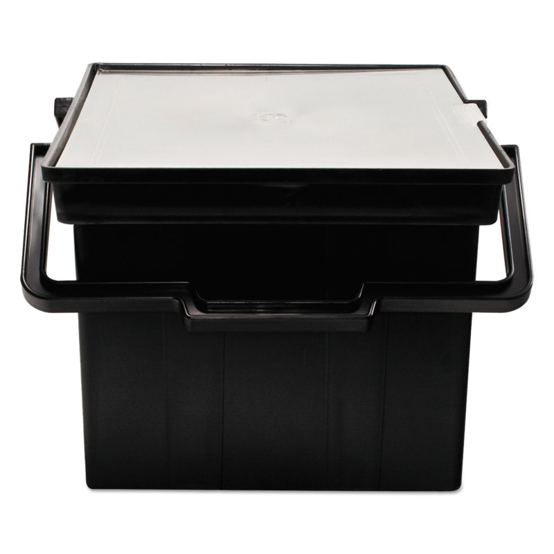 Black Portable Plastic File Box with Hinged Lid and Handles