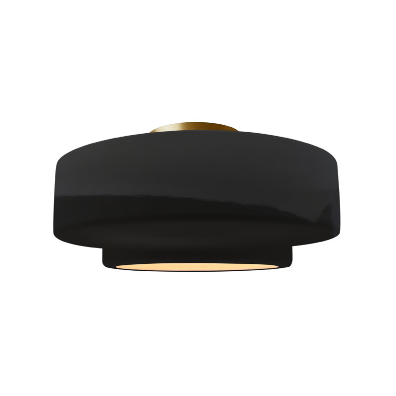 Plafonnier semi-encastré Radiance, H 7,25 po x l 14,5 po x P 14,5 po, Lustre noir, Laiton brossé