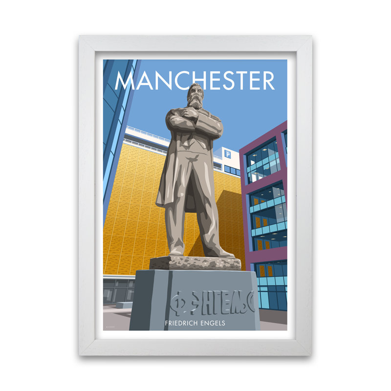 Manchester Engels by Stephen Millership - Print, White, 84.1 cm H x 59.4 cm W x 5 cm D