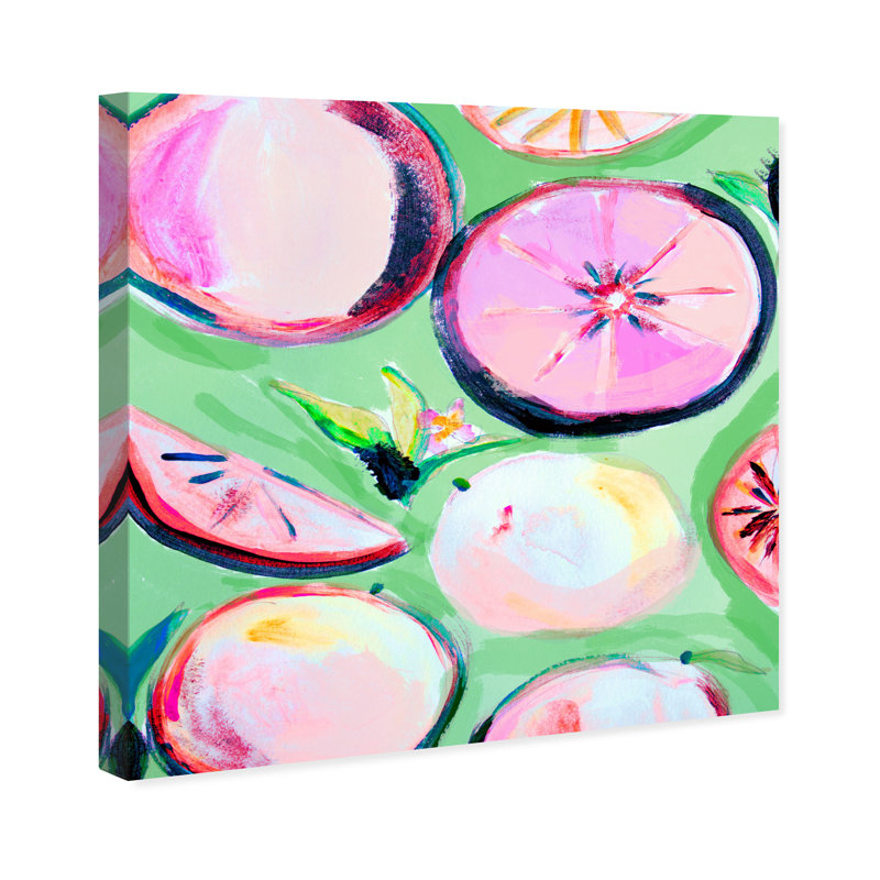 Tranches de pamplemousse roses sur toile, L 12 po x H 12 po