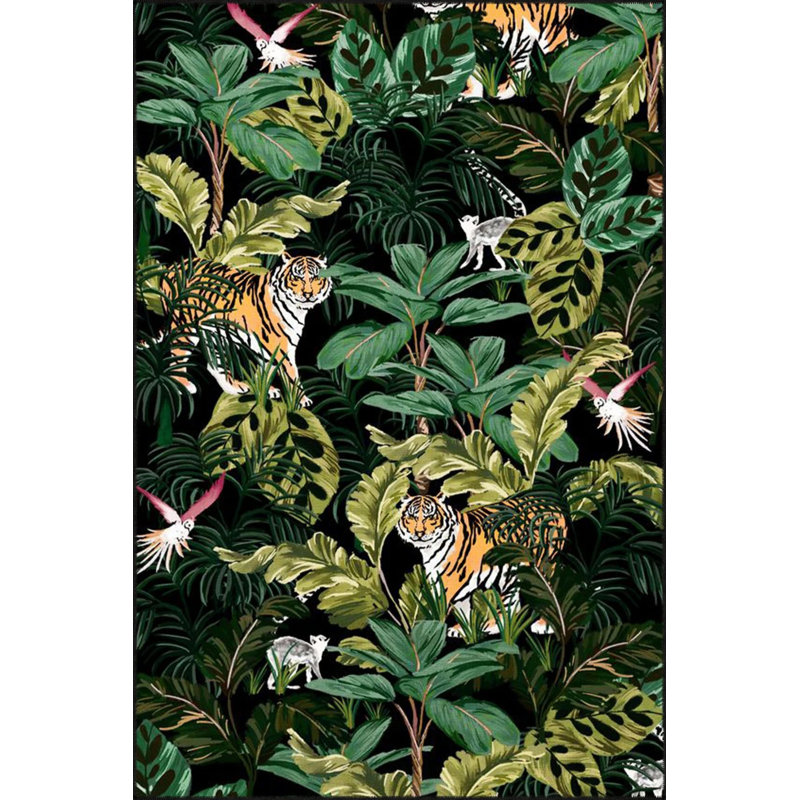 Tapis décoratif moderne à motif floral noir, Rectangle 3 pi 4 po x 5 pi