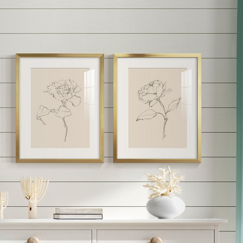 Étude de contour floral I - reproduction encadrée de qualité supérieure - prête à être accrochée