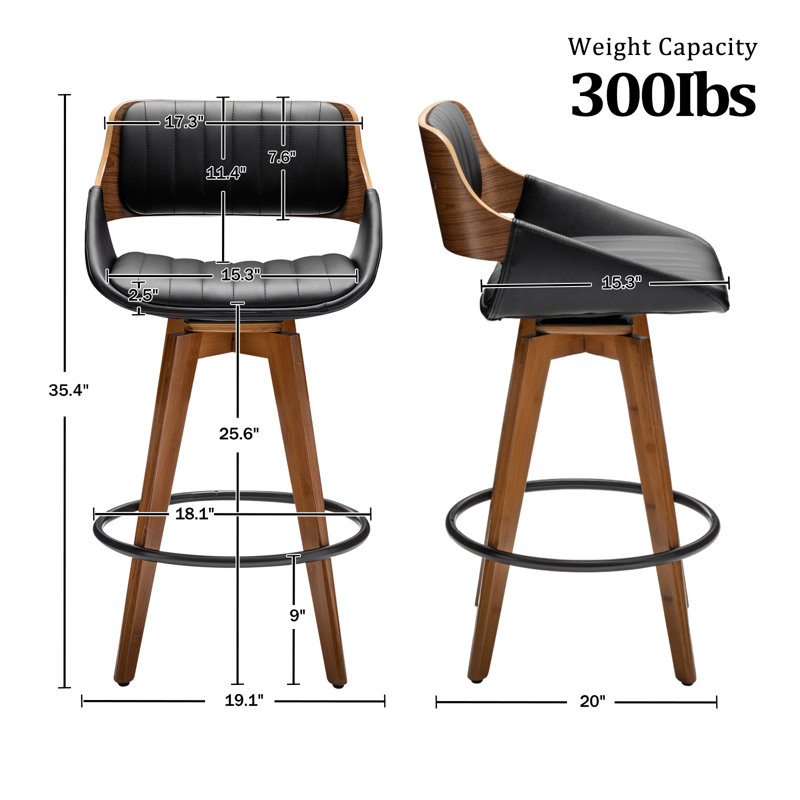 Tabouret pivotant Jobani, Noir, Tabouret de comptoir (siège d'une hauteur de 26 p