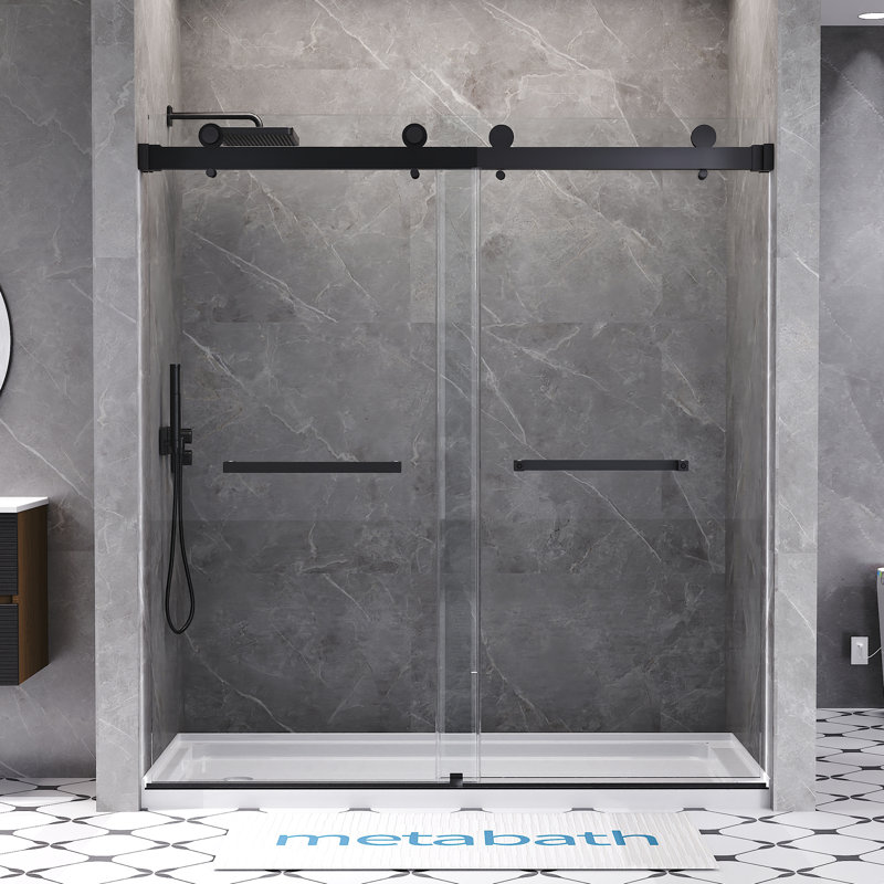 66"-72" W X 76" H Double Sliding Frameless Shower Door with 3/8" (10mm) Tempered Clear Glass, Matte Black