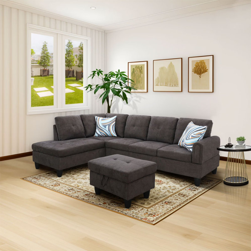 Canapé modulaire en tissu 3 pièces Fluffy, Gauche, Tissu brun