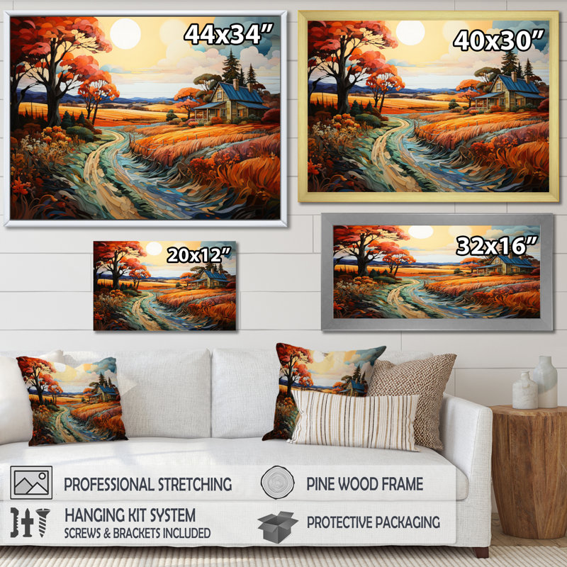 Farmhouse Farmstead Mosaic Pointillism I - impression, H 34 po x l 44 po x P 1,5 po, Cadre photo blanc