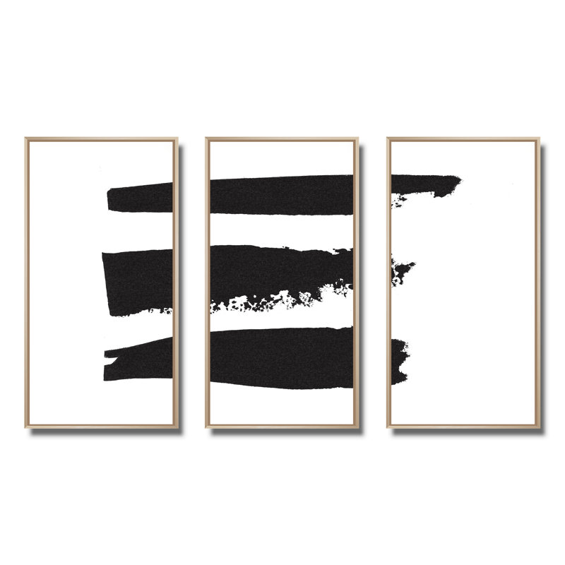 «Black and White Geometric Company II», ensemble d'art mural moderne encadré sur toile Mid-Century