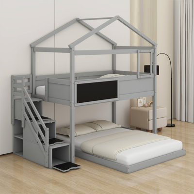 House Bunk Bed With Storage Staircase And Blackboard