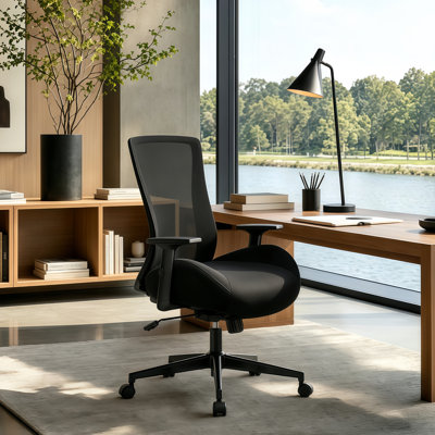 Chaise de bureau pivotante avec accoudoirs réglables, chaise de travail avec dossier en filet ergonomique et coussin épais de 5,5 po pour le bureau à domicile
