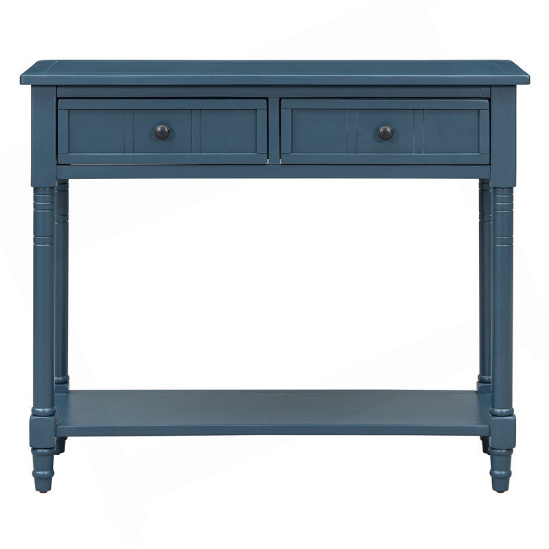Console de style traditionnel avec deux tiroirs et une tablette inférieure, Bleu marine foncé