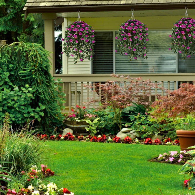 Fleurs de pétunia en soie de vigne artificielle, plante suspendue dans un panier