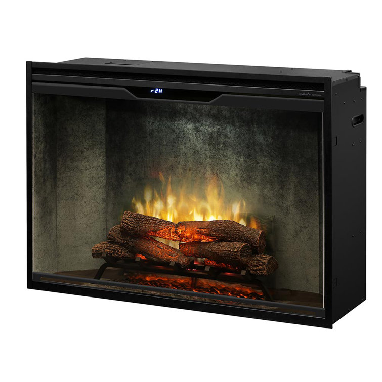 Dimplex Revillusion Built-In Electric Firebox Weathered Concrete Interior with Front Glass Panel
