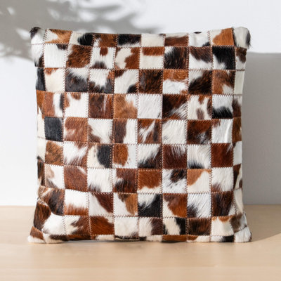 Cowhide Patchwork Pillow Cover & Insert