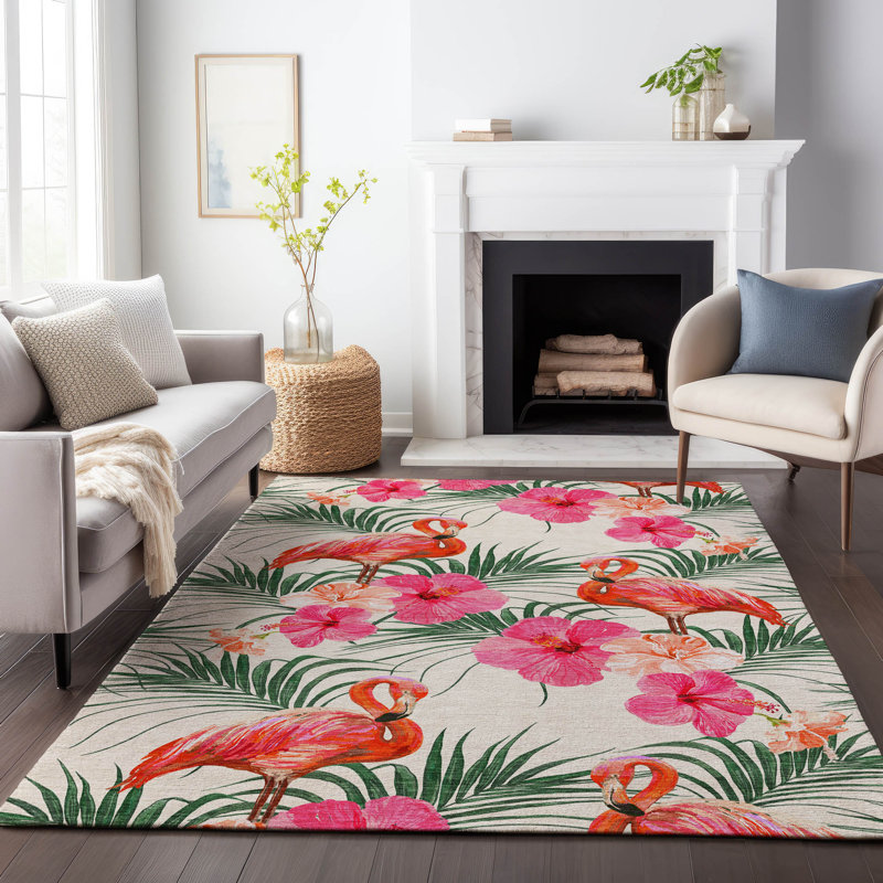 Premium Machine Washable Cerrito AMF207 Pink Rug, Rectangle 5' x 7'6"