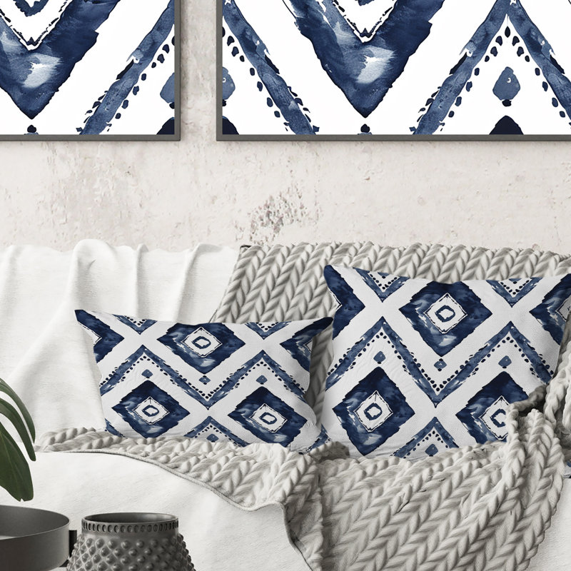 Navy White Diamond Patterns I - Transitional Lumbar Pillow