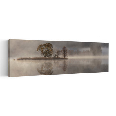 Misty Lake Island by Rune Askeland - Wrapped Canvas Panoramic Print