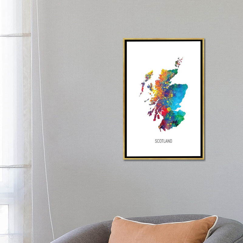 Carte d'Ecosse par Michael Tompsett - impression d'art graphique, H 26 po x l 18 po x P 1,5 po, Toile encadrée d'or