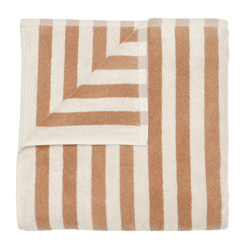 100% Cotton Bath Towel, Moonbeam/Amber Brown Thick Stripe