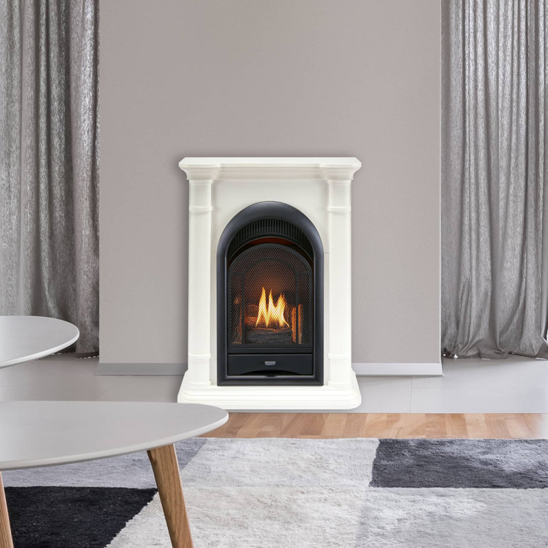 ProCom Dual Fuel Ventless Gas Fireplace System With Corner Combo Mantel - 10,000 BTU, T-Stat Control, Antique White Finish - Model# FS100T-1-AW
