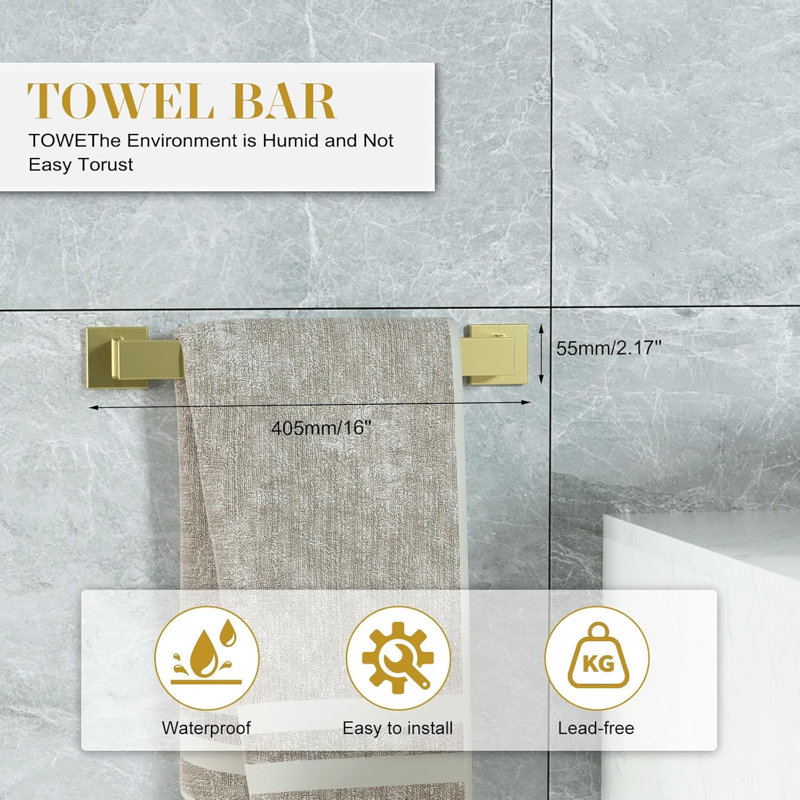 10-Piece Bathroom Accessories Set - SUS304 Stainless Steel Towel Bar, Towel Ring, Toilet Paper Holder & Hooks - Wall Mounted Modern Square Design