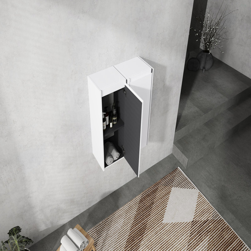 12" Bathroom Side Cabinet, 2-Soft Close Doors, Float Mounting Design, White