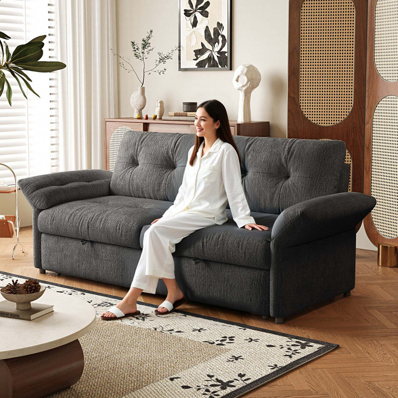 Chenille Multi-Functional Sofa with 2-in-1 Convertible Design