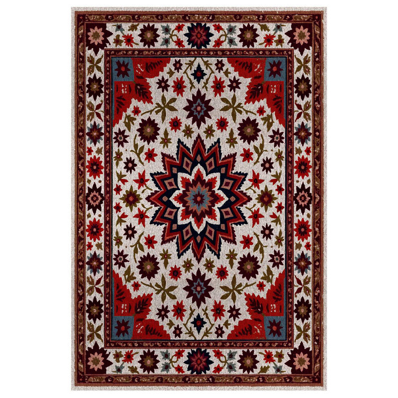 Madeline Collection Digital Print Cotton-Polyester Red Colorful Moroccan Rug, Runner 3'4" x 11'6"