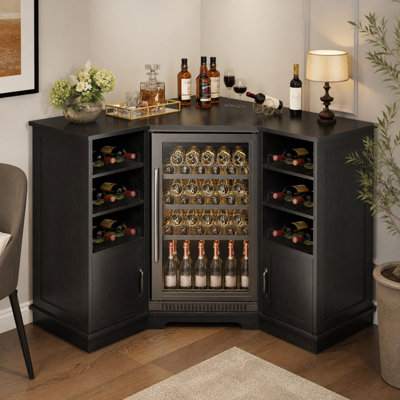 Armoire de bar 39,4 po avec mini-réfrigérateur, porte-bouteilles et 2 armoires de rangement