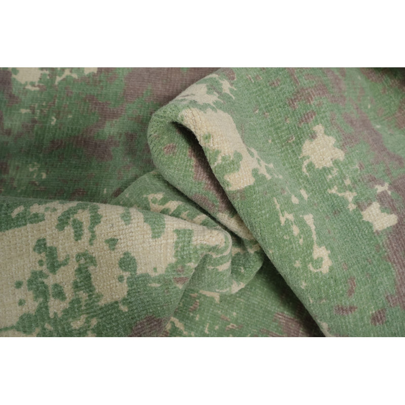 Contemporary Green Abstract Area Rug 4x6 Ft Handmade Oriental Wool Carpet
