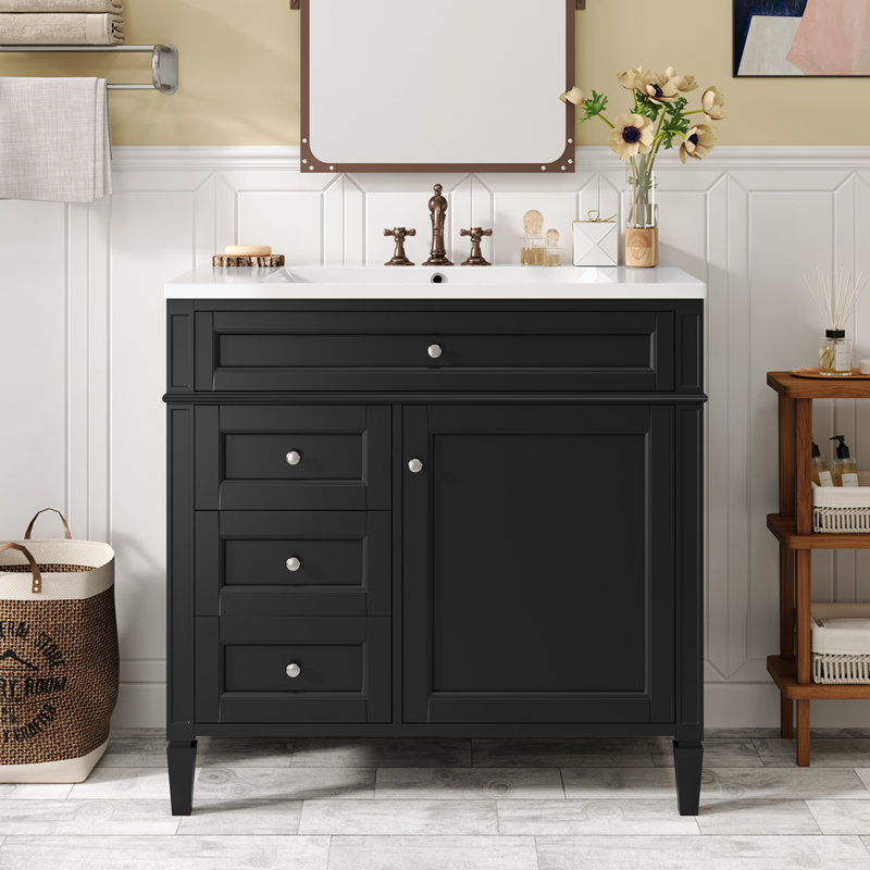 Meuble-lavabo simple 36 po Yinon, Argent argent, Noir, noir, noir, noir
