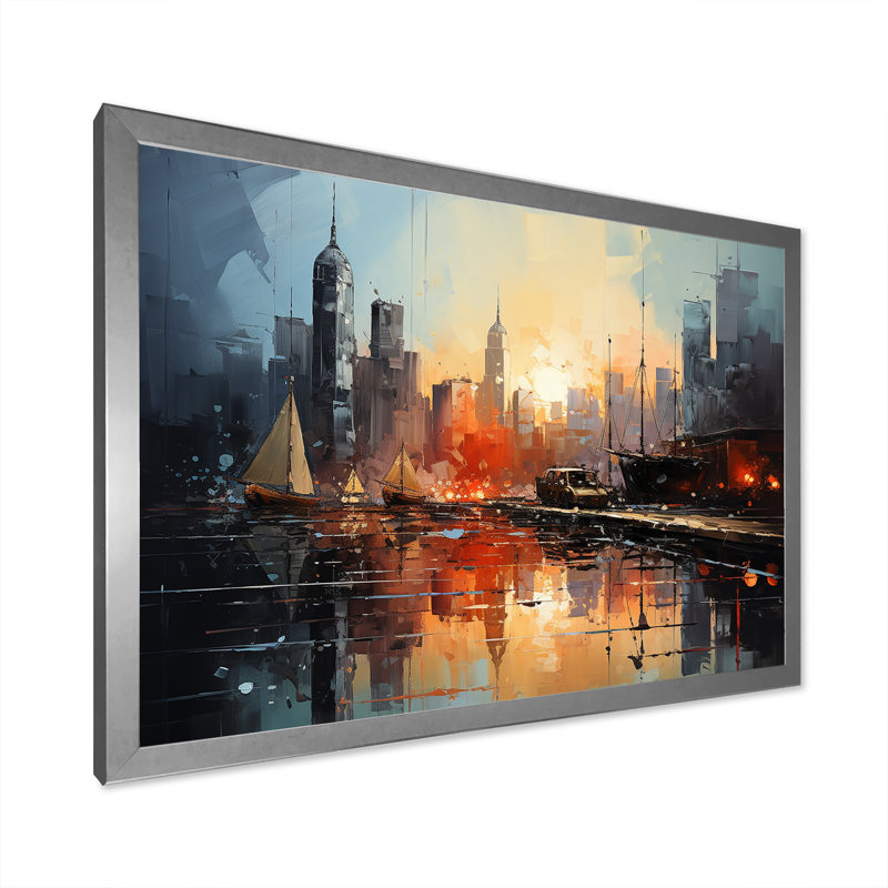 Modernism Urban Skyline II sur impression sur toile, Cadre simple argenté, H 12 po x l 20 po x P 1 po
