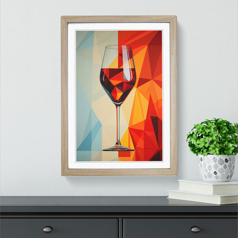 Wine Geometric No.2 - Single Picture Frame Print on Wood, Oak, 46cm H x 34cm W x 2cm D