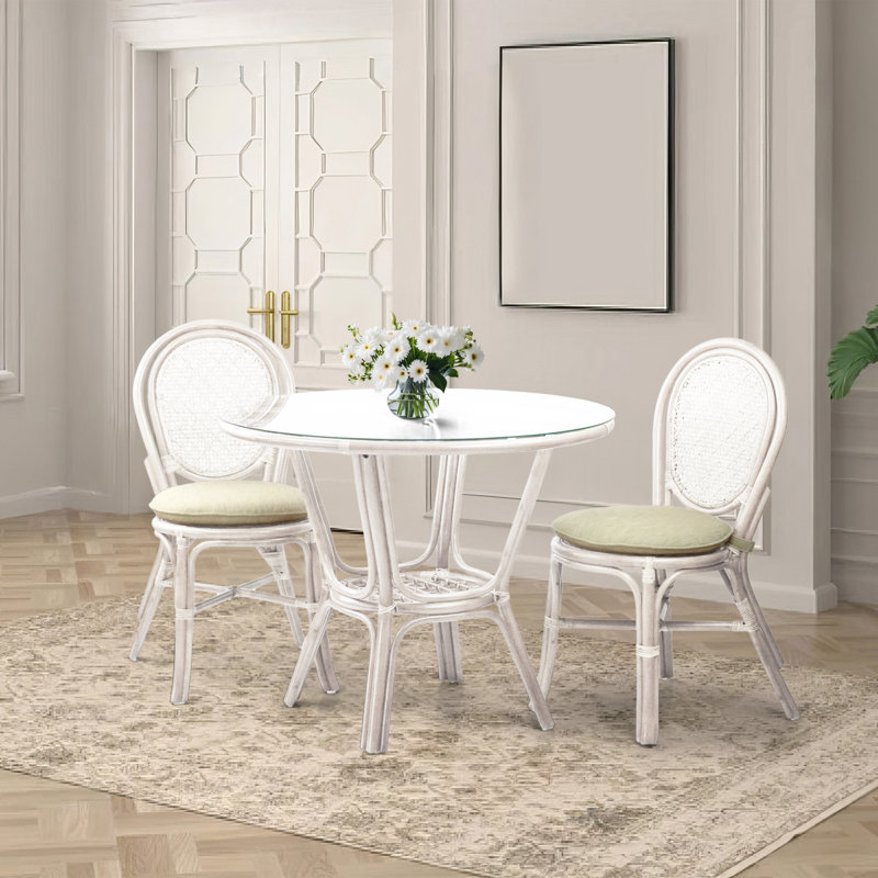 Chetana Glynda Round 37.5'' Dining Set, White, White
