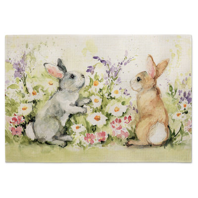 Ensemble de napperons rectangulaires en mélange de coton August Grove® Bunny Garden