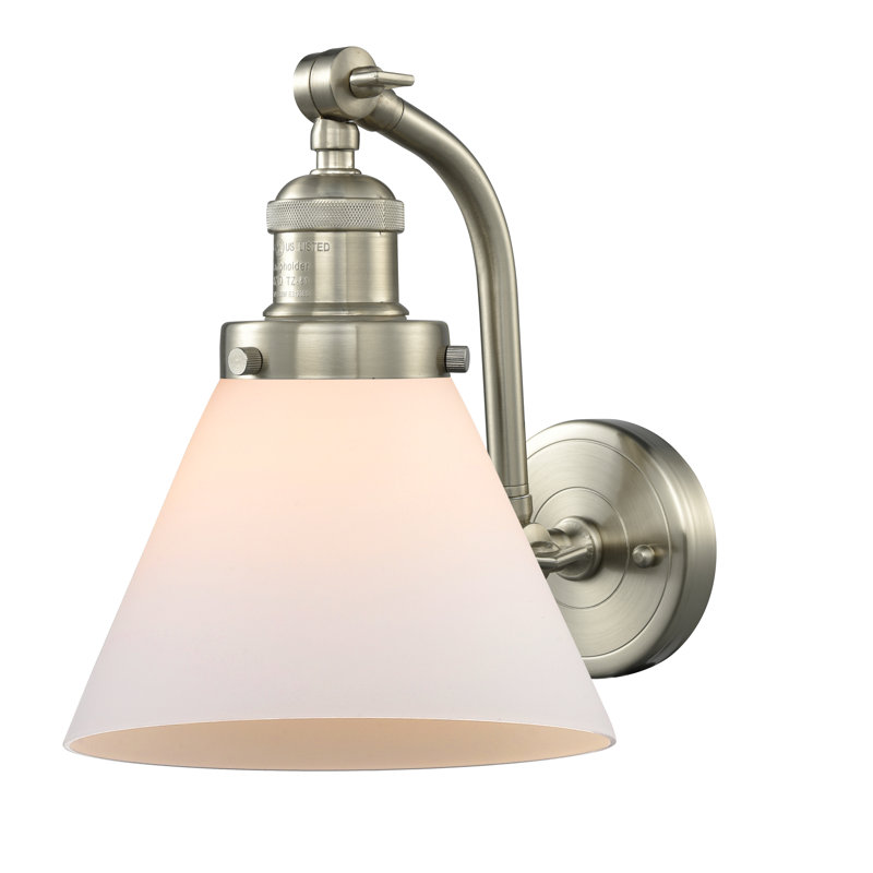 Applique murale 1 lumière Cone, Nickel satiné brossé, DEL, Boîtier blanc mat