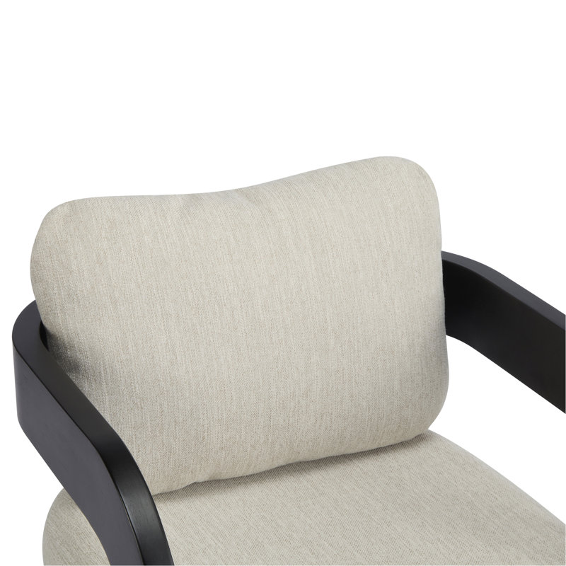 Ensemble de 2 chaises de salle à manger avec dossier coussiné, tissu beige, structure en bois massif noir, Noir, Beige