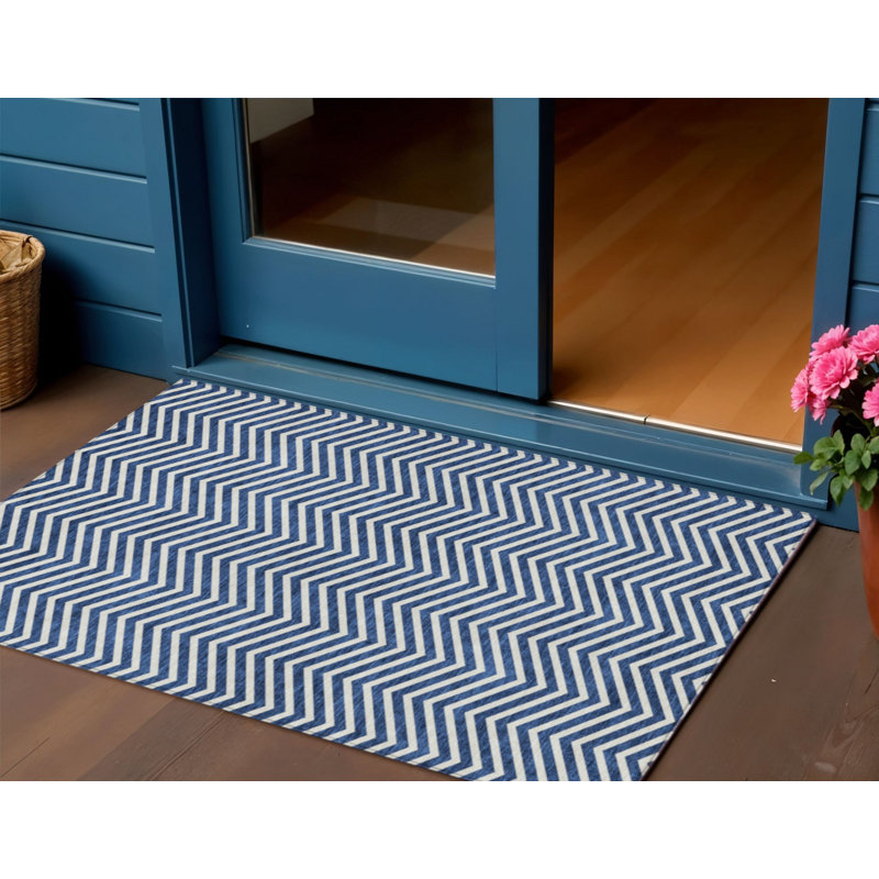 Tapis d'intérieur lavable à chevron bleu 3 pi x 5 pi