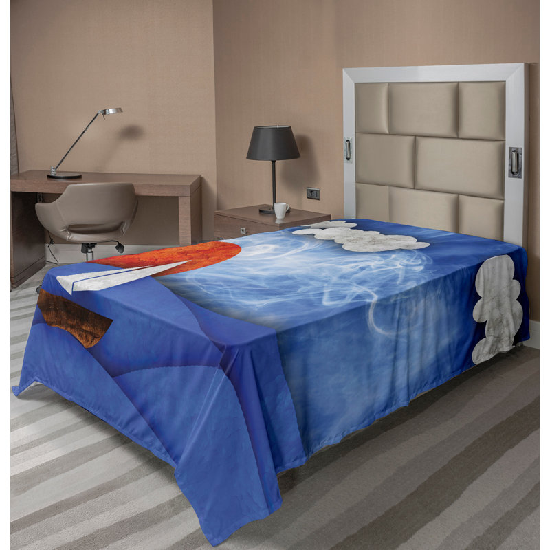 Ambesonne drap de dessus plat nautique sur les eaux brumeuses bleu orange blanc, Drap plat pour lit simple