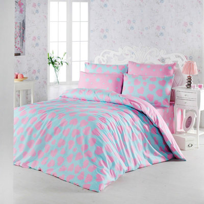 Ensemble de housse de couette en mélange de coton bleu / rose 3 pièces Burech