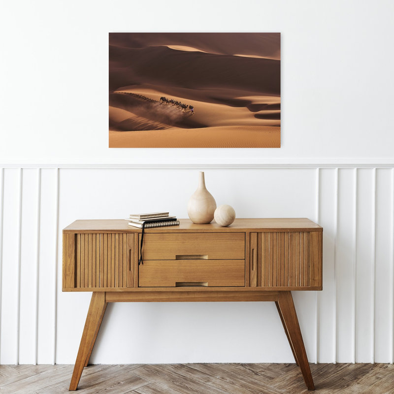 «Golden Desert Trek Serene Abstract Contemporary Landscape Nature», reproduction d'art murale, H 24 po x l 16 po