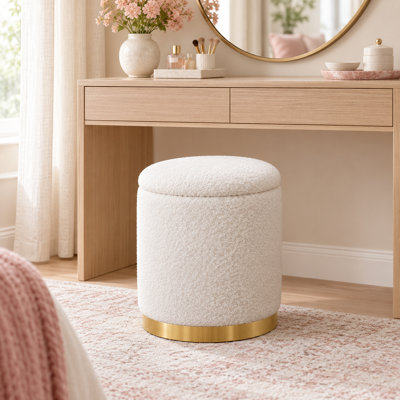 Pouf de rangement rond en fausse fourrure Teddy de 43 cm avec plateau pour salon
