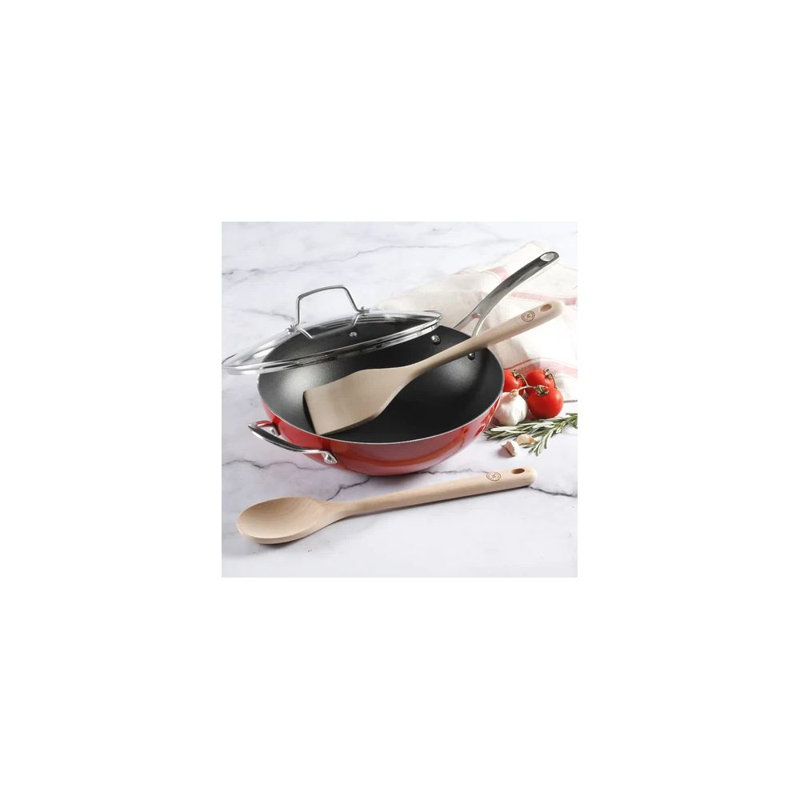 Casserole en aluminium antiadhésif 4 pte avec couvercle Martha Stewart, Rouge