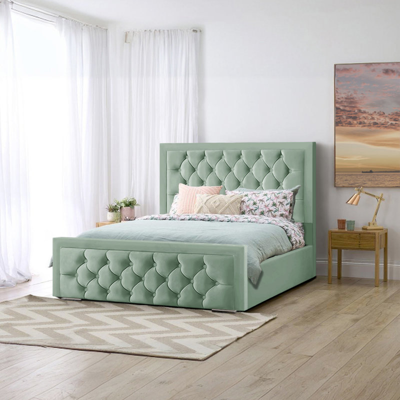 Agusta Upholstered Bed, Double (4'6), Duck Egg